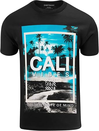 ShirtBANC Mens Cali Vibes Shirt Golden State of Mind Beach and Palm Tree Tee