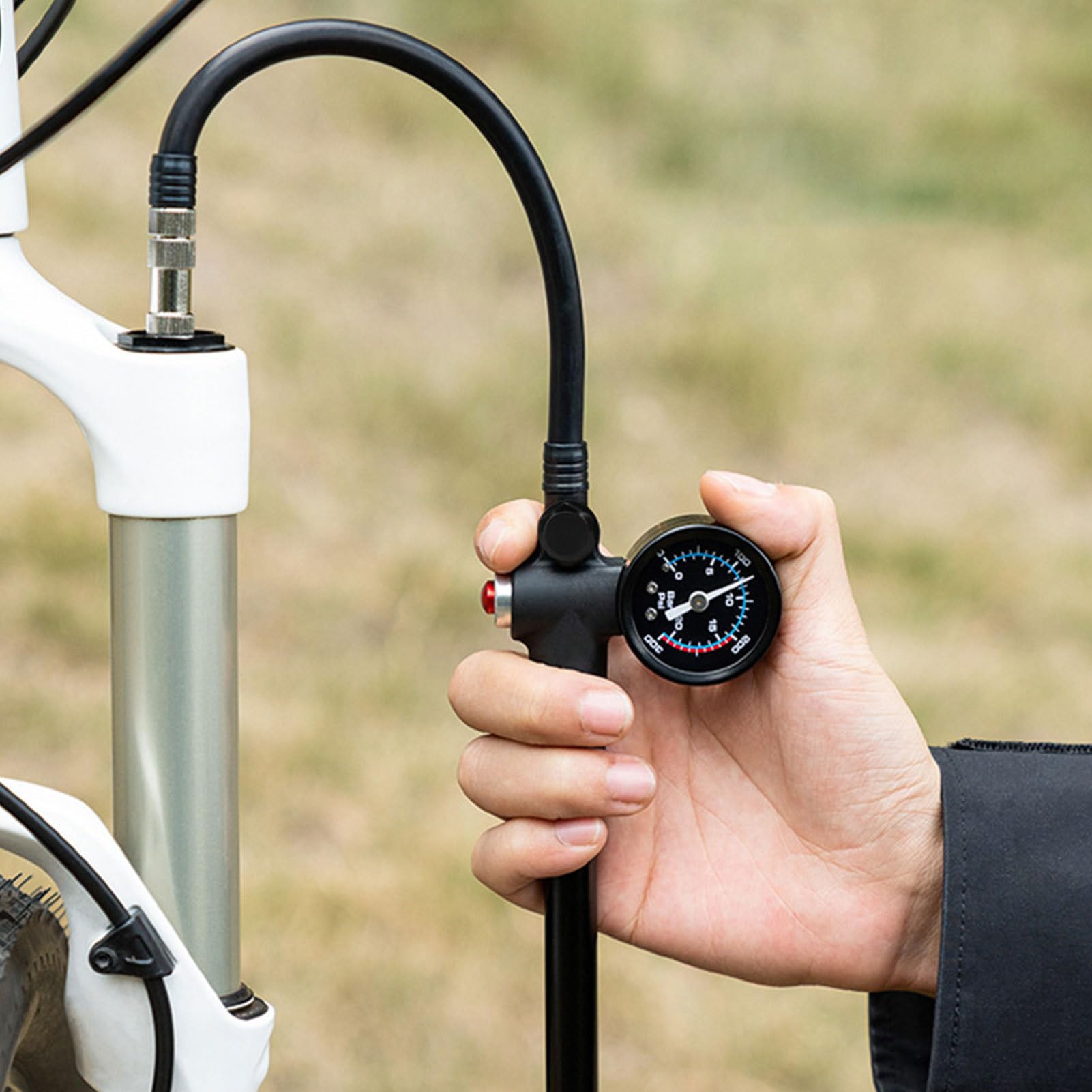 Pompa per Ammortizzatori Mountain Bike Alta Pressione 21 Bar Portatile | Pompa con Manometro per Pneumatici e Ammortizzatori Mountain Bike Adatto a Manutenzione, Ciclismo, Trail e Spostamenti Urba