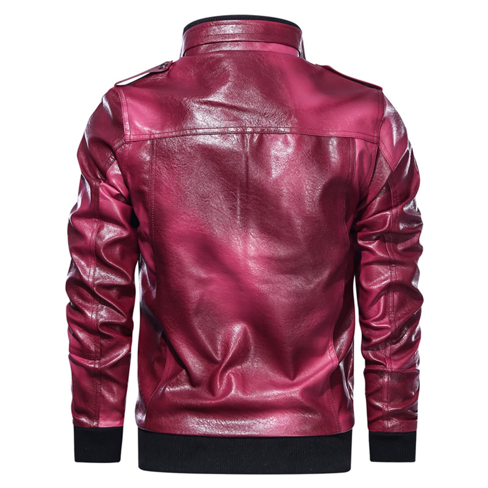 Maiyifu-GJ Men Stand Collar Faux Leather Jacket Vintage Motorcycle Zip Up Bomber Jackets Lightweight Pu Leather Outwear Coat (Red,4X-Large)