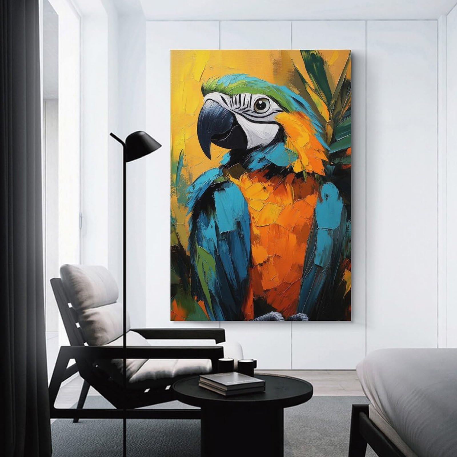 Junmoney Colorful Parrot Painting Canvas Wall Decor, 16x24inch(40x60cm), for Gallery Wall Decor And Room Displays, Wall Decor Suited to Curated Displays