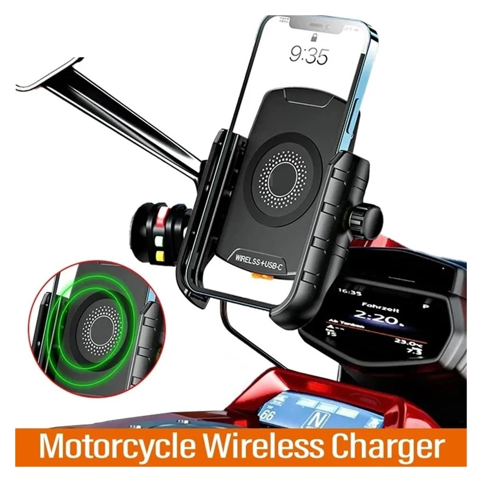 Supporto Manubrio Supporto Per Telefono Da Moto Caricabatterie Wireless Supporto Per Specchietto Retrovisore Cellulare Con Ricarica Veloce Tramite USB Supporto Telefono Moto