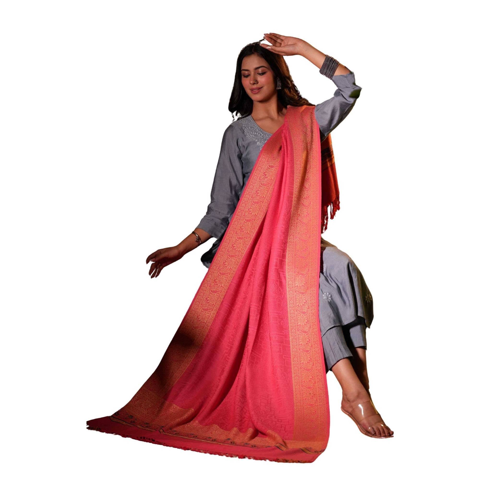 Women's Acrylic Woven Shawl | Warm Soft Traditional Wrap-image-41