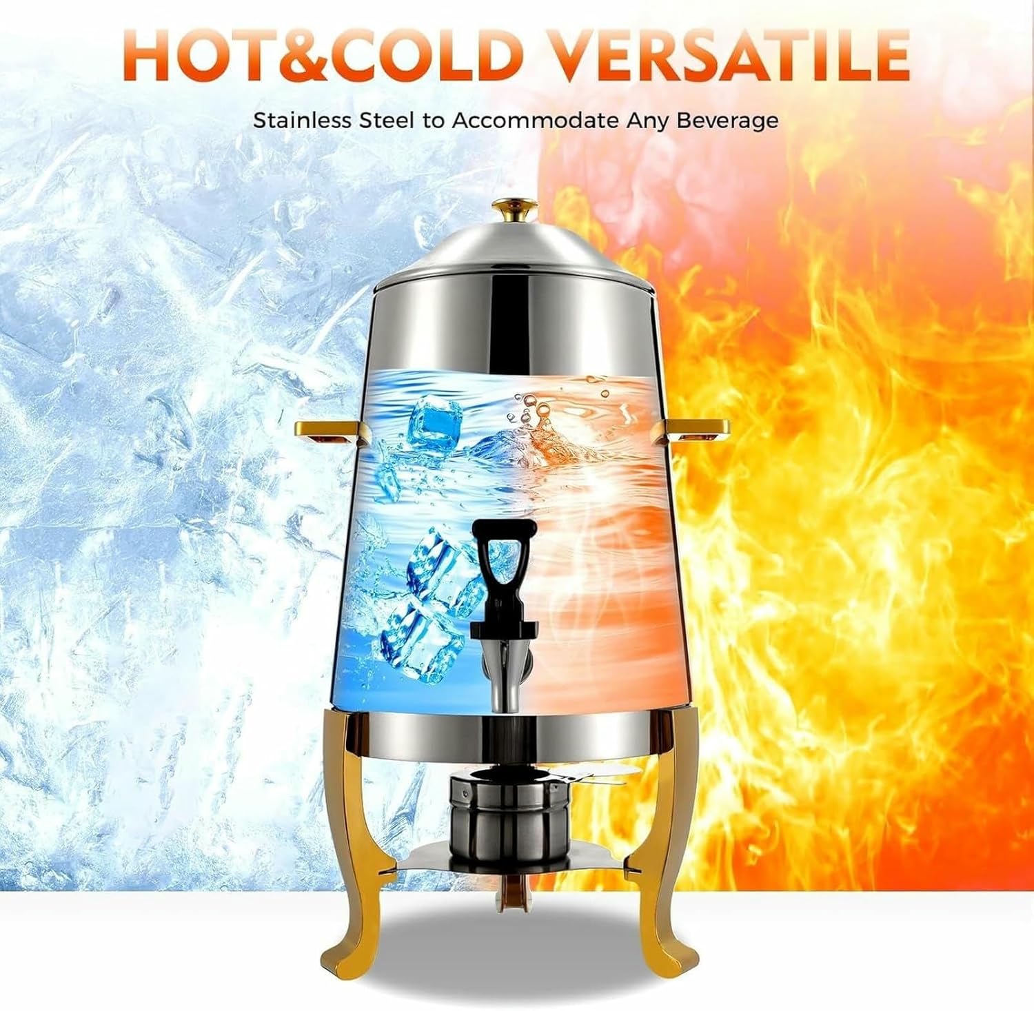 Hot Beverage Dispenser Stainless Steel Coffee Urn Chafer Hot Drinks Dispenser for Milk Coffee Tea Water Juice Parties Event Buffet Catering(Gold)