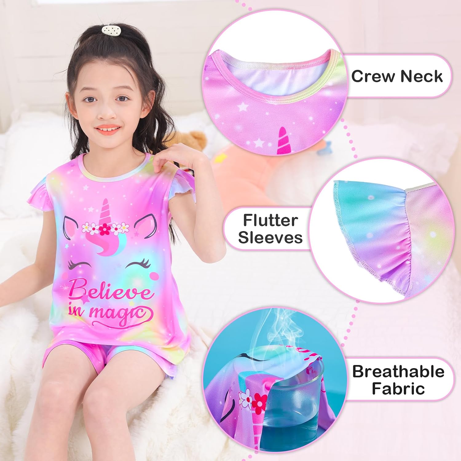 MHJY Girls Pajama Sets Toddler Sleepwear Flutter Short Sleeves Top and Shorts 2pcs Kids Pjs Set