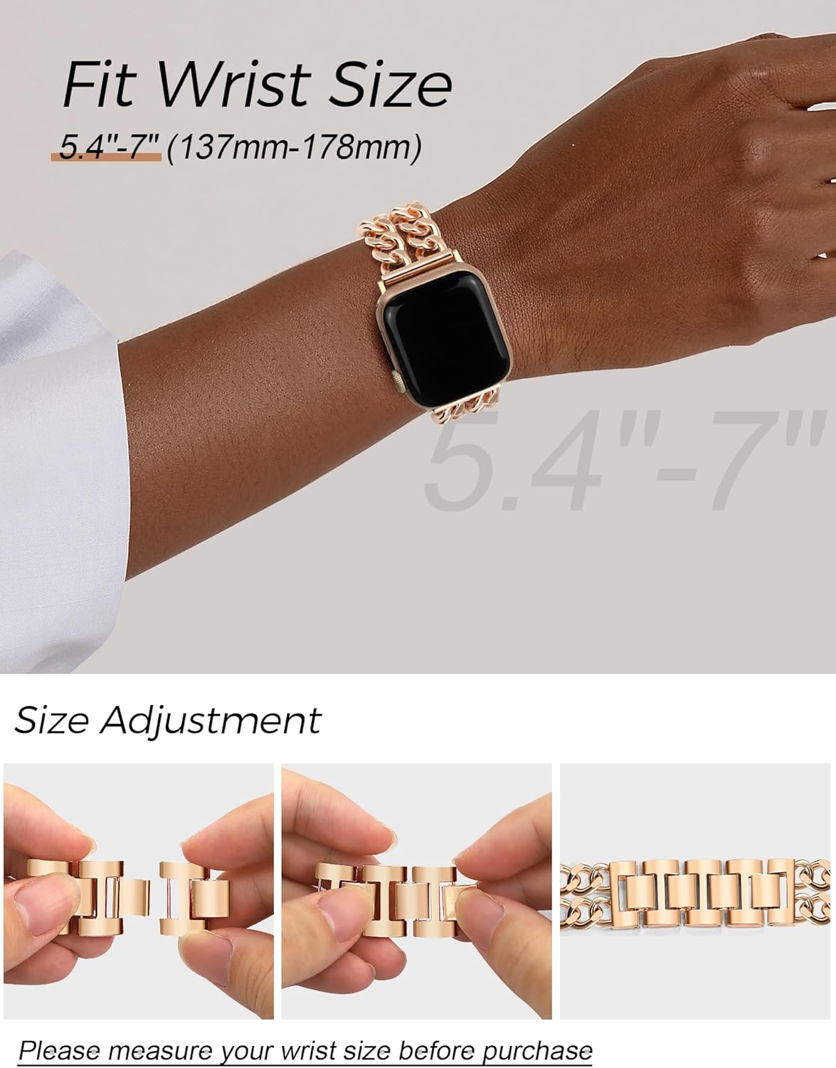 JR.DM Rose Gold Watch Bands for Women Compatible with Apple Watch 38mm 40mm 41mm 42mm (S10/11) Adjustable Metal Cowboy Steel Chain Bracelet for iWatch Series1/2/3/4/5/6/7/8/9/10/11 SE 3/2/1(No Case) - Image 5