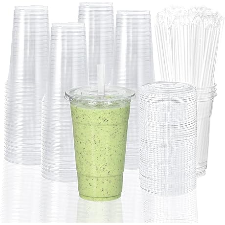 TashiBox 24 oz To Go Smoothie Cups with Lids and Straws