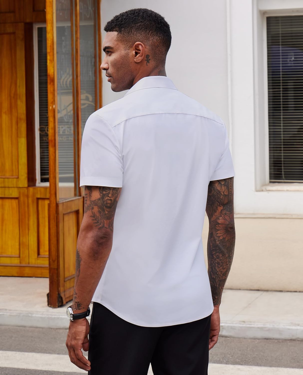 Lion Nardo Stretch Dress Shirts for Men Short Sleeve Slim Fit Casual Button Down Shirts Muscle Fit Men's Dress Shirts - Image 3