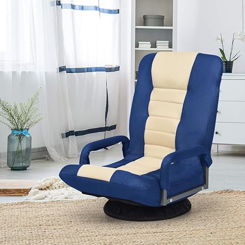 Miniatura 2 de KOMFOTT Silla de suelo para juegos, silla giratoria de 360 con respaldo ajustable de 6 posiciones, reposabrazos, soporte lumbar, sillas plegables
