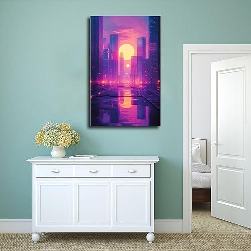 Miniatura 4 de ZMLIS Synthwave Aesthetic Wall Print – Vaporwave Inspired Urban Art, Purple & Orange Neon Poster for Modern Home Decor Canvas Posters Wall Art