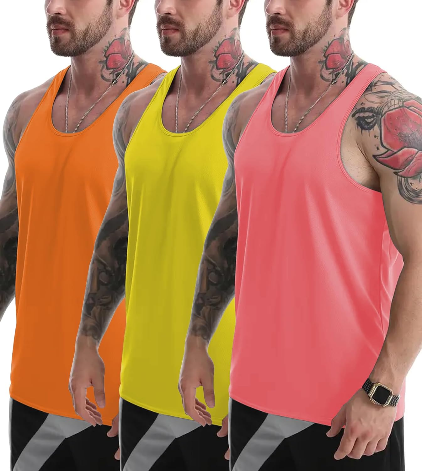 Tank Tops Men Y-Back Muscle 3 Pack Dry Fit Sleeveless Workout Tank Tops for Men Mesh Material Running Gym - Image 2