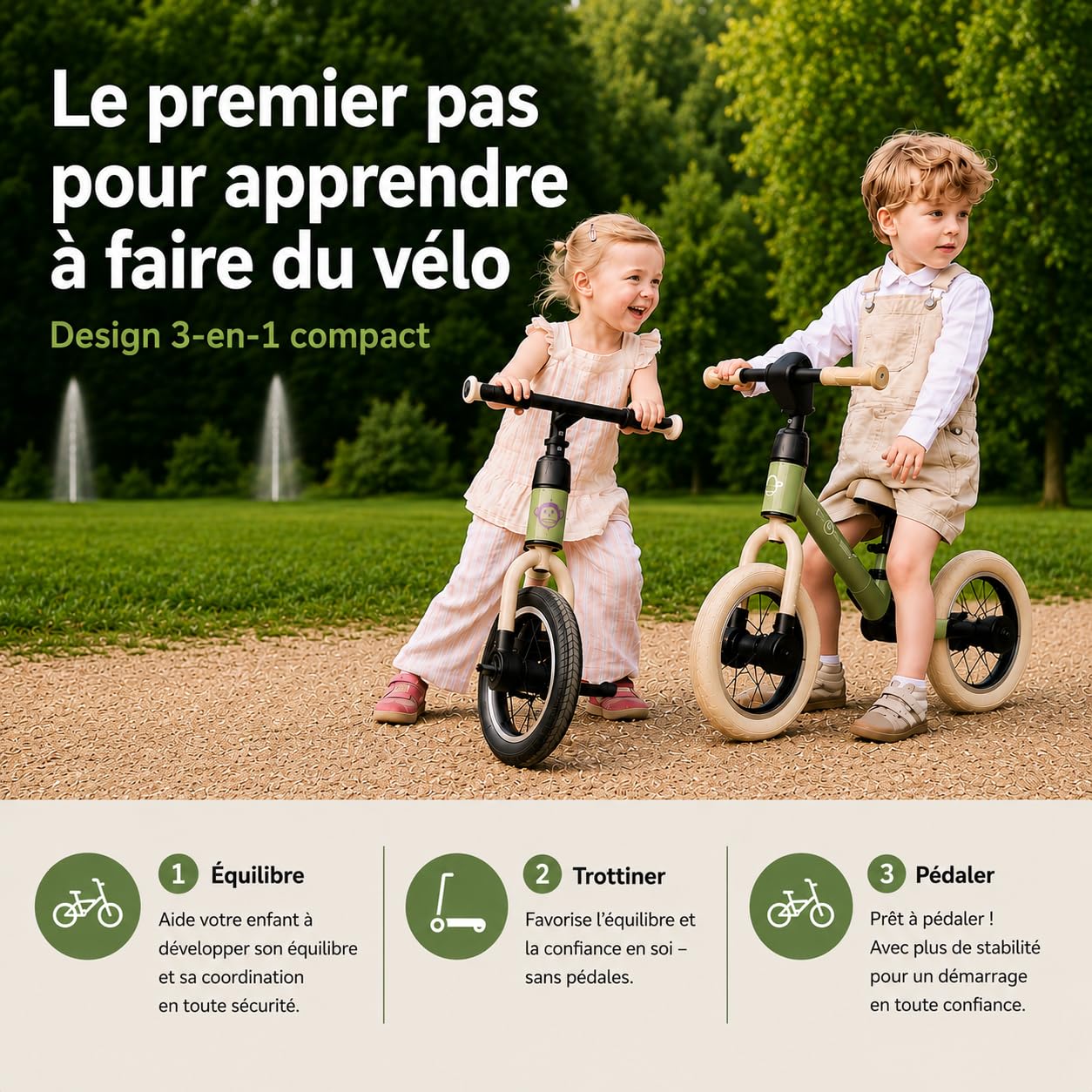 Kidcruiser Pedalplay Draisienne evolutive, Velo Enfants 2 Ans, Design 3 en 1, Javec des roulettes latérales et des pédales à LED, Cadre Robuste