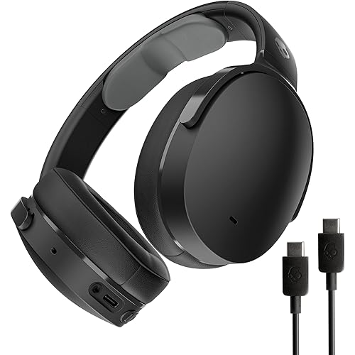 Skullcandy Hesh ANC Wireless Over-Ear Bluetooth Headphones with Extra USB-C Charging Cable, Active Noise Canceling, 22 Hrs Battery, Foldable Lightweight Design, Microphone iPhone Android - True Black