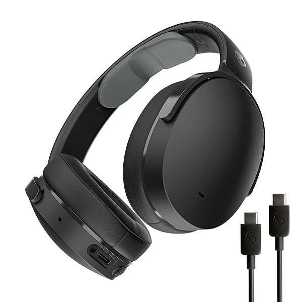 Skullcandy Hesh ANC Wireless Over-Ear Bluetooth Headphones with Extra USB-C Charging Cable, Active Noise Canceling, 22 Hrs Battery, Foldable Lightweight Design, Microphone iPhone Android - True Black