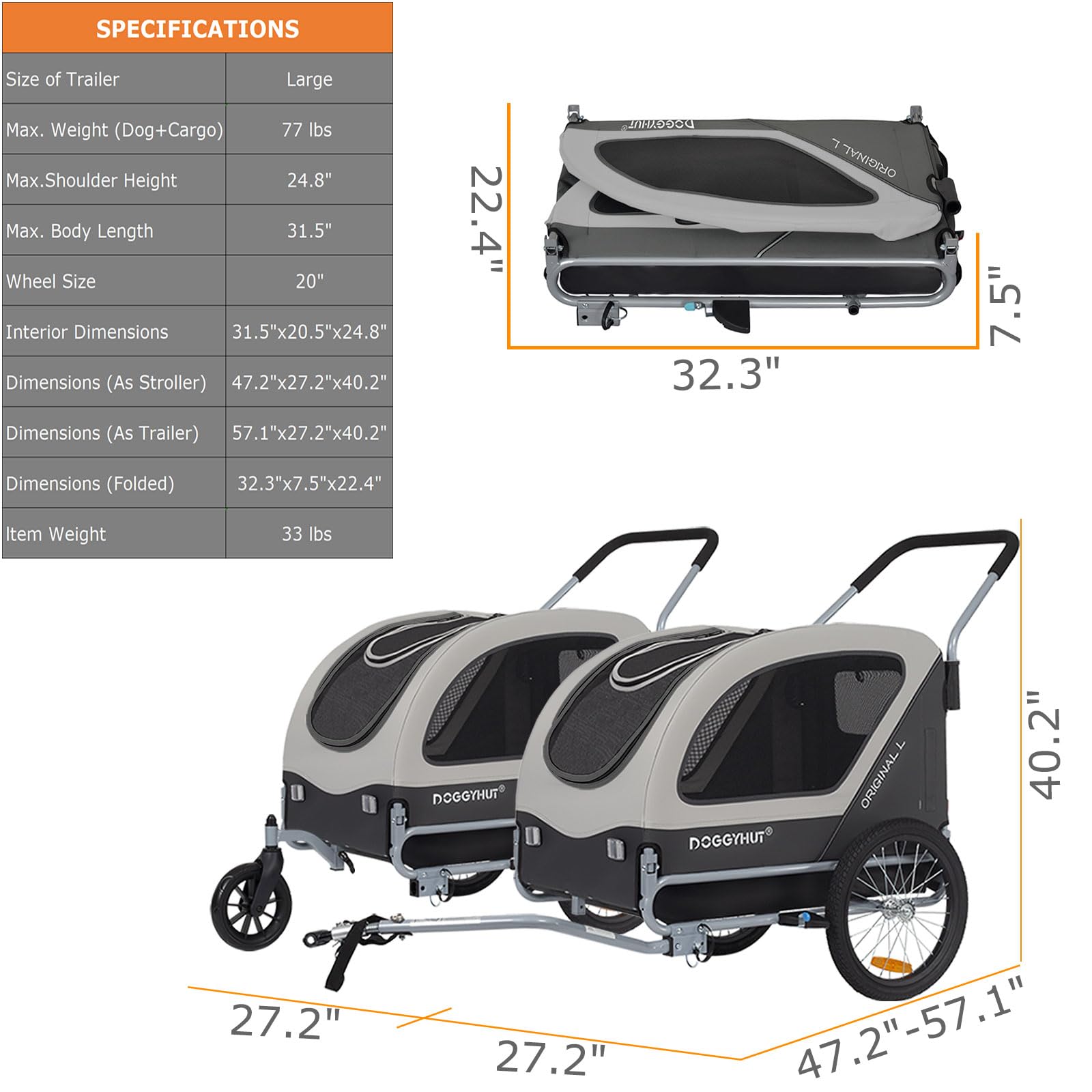 Amazon.com : Doggyhut® Original Large Pet Bike Trailer & Stroller