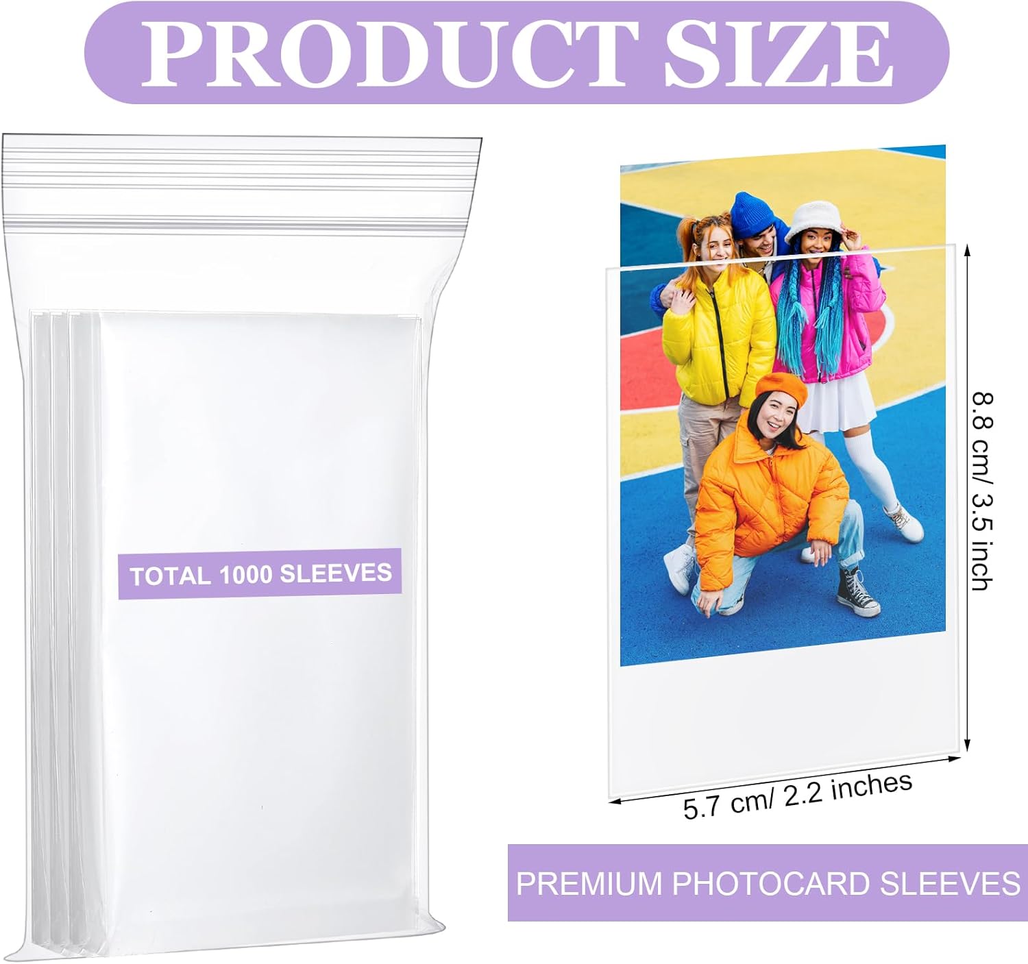 MotiMind 1000 Pcs Kpop Photocard Sleeves 2.28 x 3.5 Inch (57 x 88 mm) Clear Polypropylene Idol Photo Card Sleeves Transparent Card Protector PVC Free and Acid Free for Albums Photocards