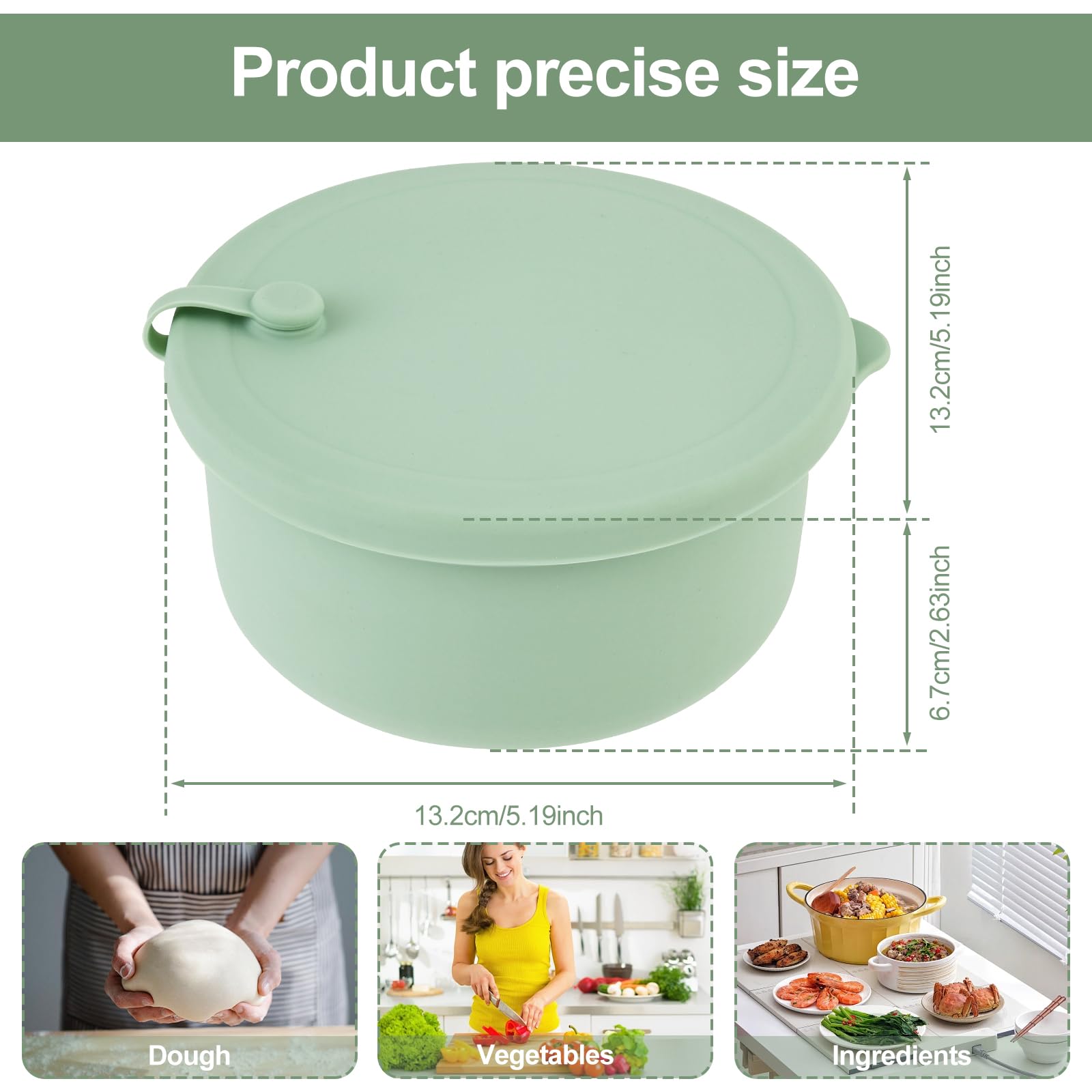 2 Pack Pizza Dough Proofing Box with Lid, Silicone Pizza Ball Box, Food Storage Container, Pizza Dough Bowl Soft Silicone Fermentation Bowl for Kitchens, Dough Making Accessories(green-2-circular)