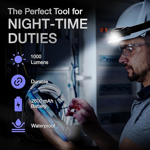 Miniatura 2 de K-Bern PRO Roja y Blanca Linterna Recargable para la Cabeza. 1000 lúmenes, Batería de 3500 mAh Aprobada por UL, Luces de Cabeza Ultrabrillantes