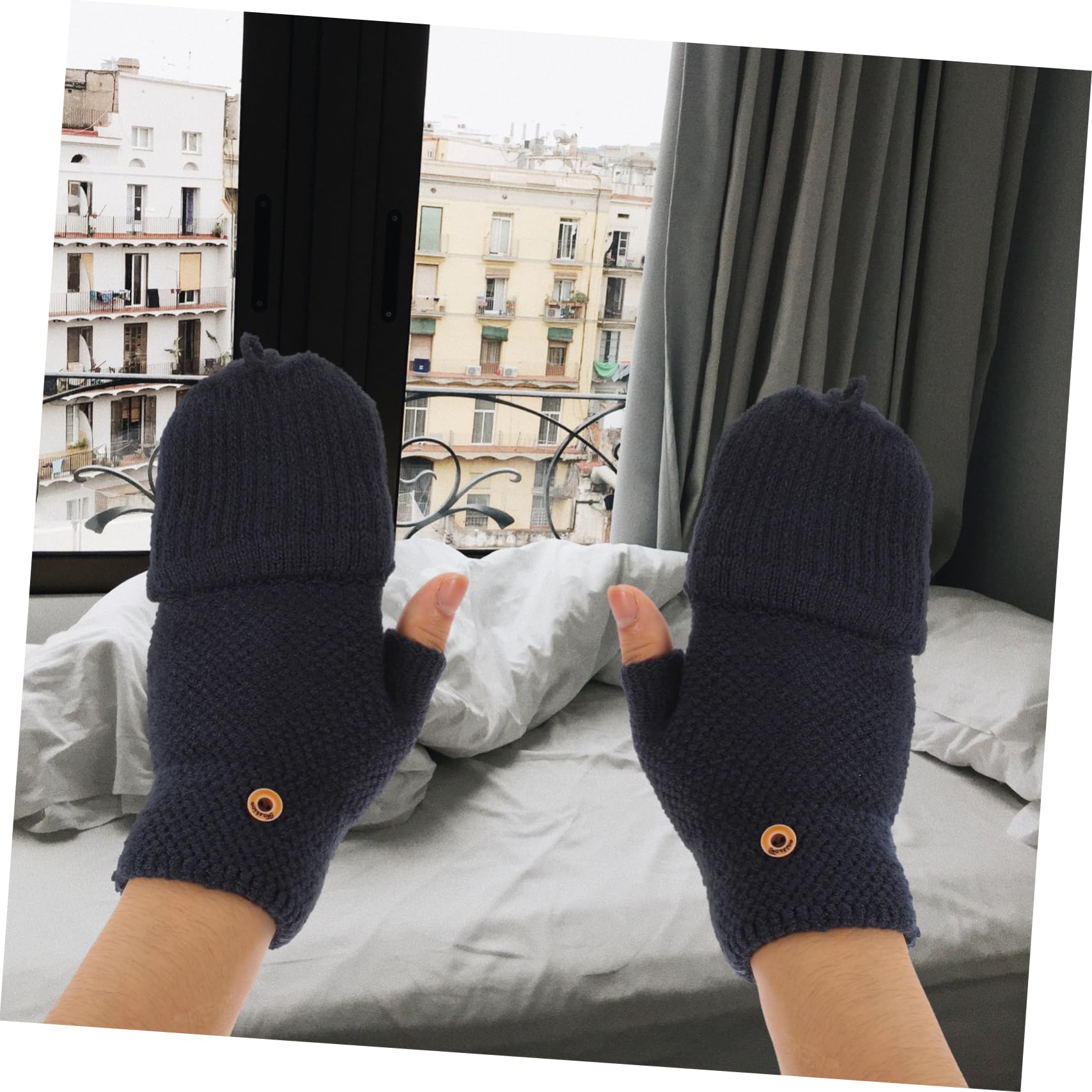 Mitones sin Dedos para Mujer Cálidos de Punto Solapa Negro | 1 Par, Cachemira y Fibra Acrílica, Diseño Convertible de Medio Dedo, para Invierno y Actividades al Aire Libre