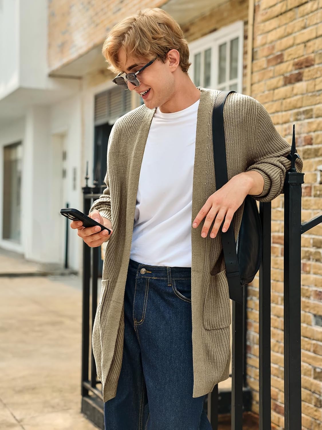 Runcati Mens Cardigan Sweater Casual Cable Knit V Neck Open Front Ribbed Long Winter Sweaters - Image 3