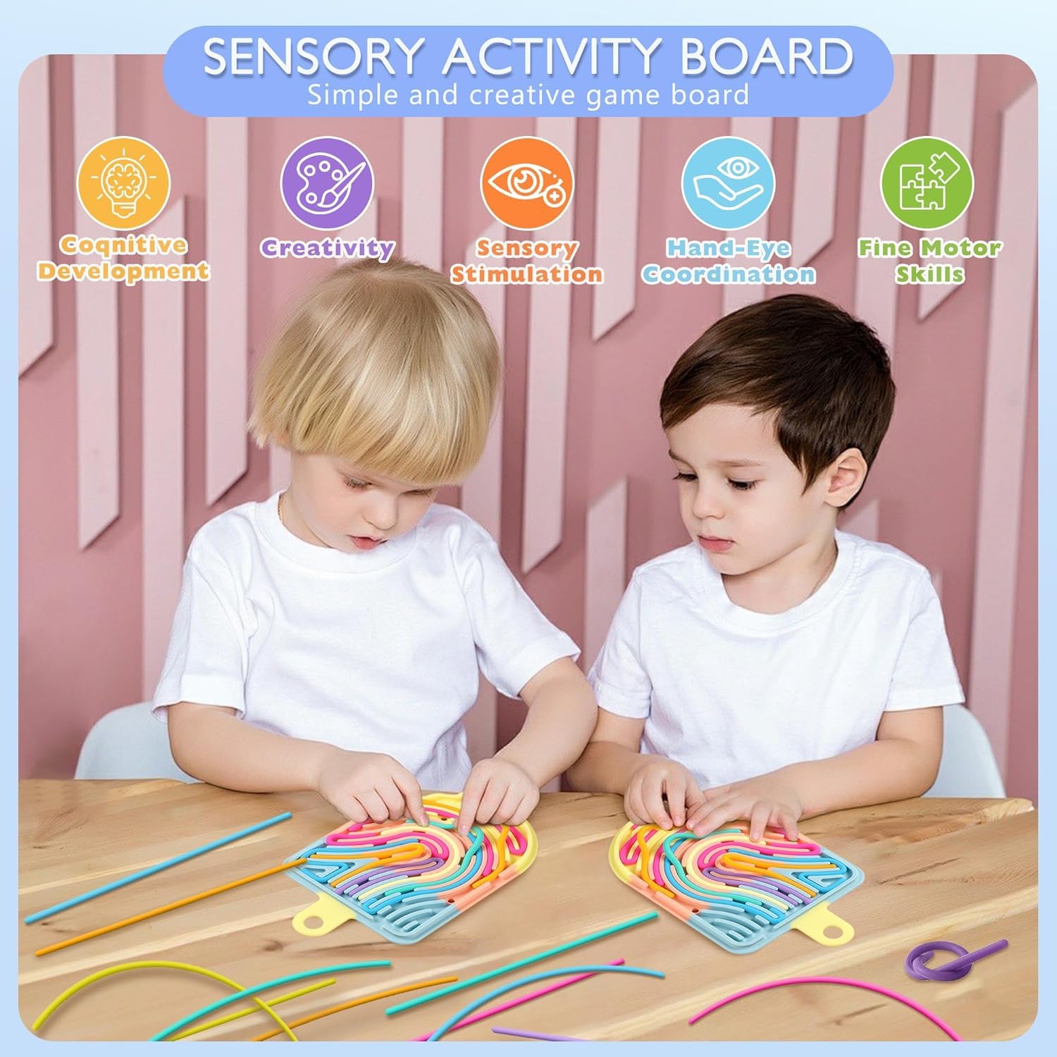 Tablero Sensorial De Actividad Con Cuerdas – Juguete Antiestrés De Doble Cara Para Autismo Y TDAH – Incluye 11 Cuerdas Y Bolsa Portátil