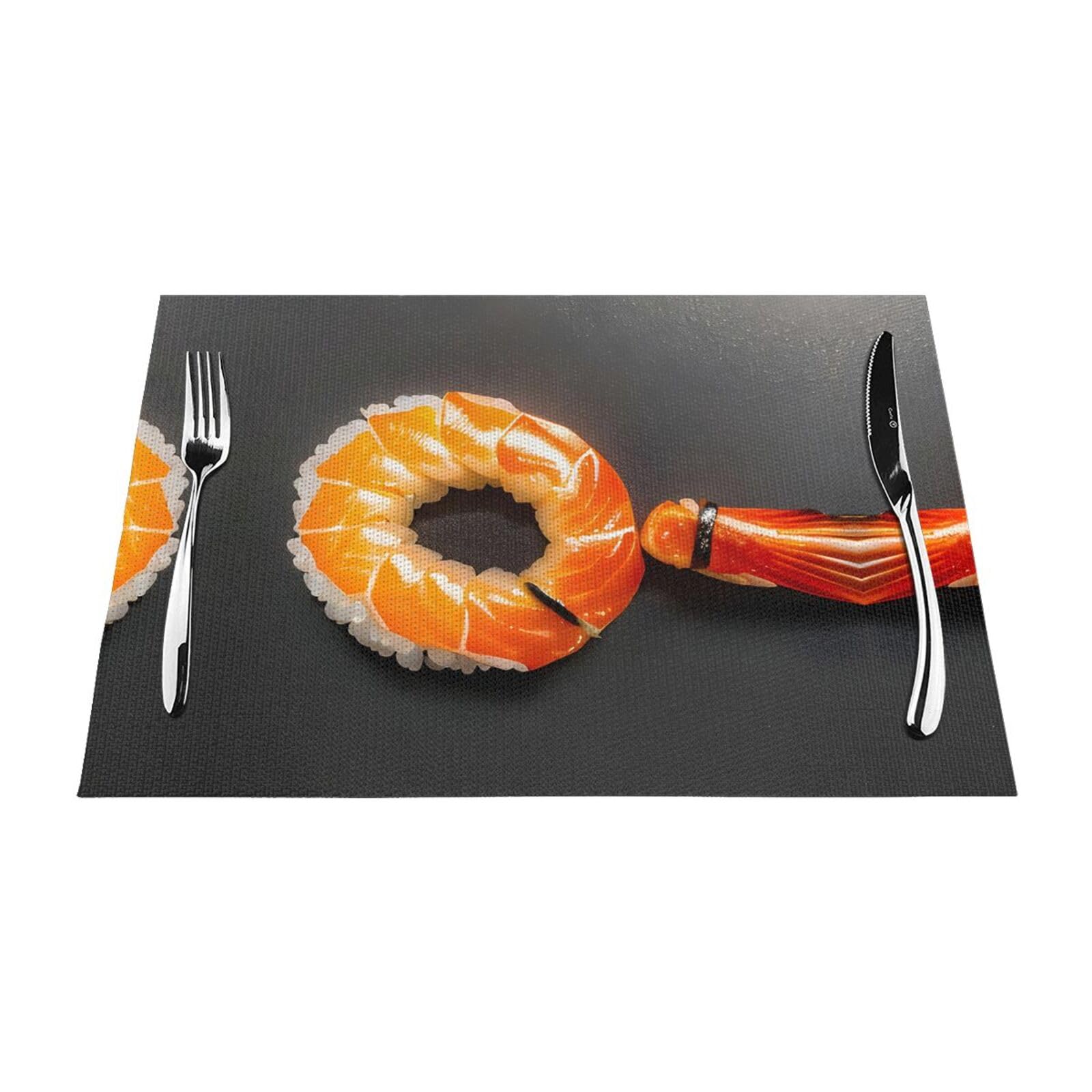 Placemats Set of 6,Table Mats Washable Placemat Decoration, Japanese Sushi Shrimp Print