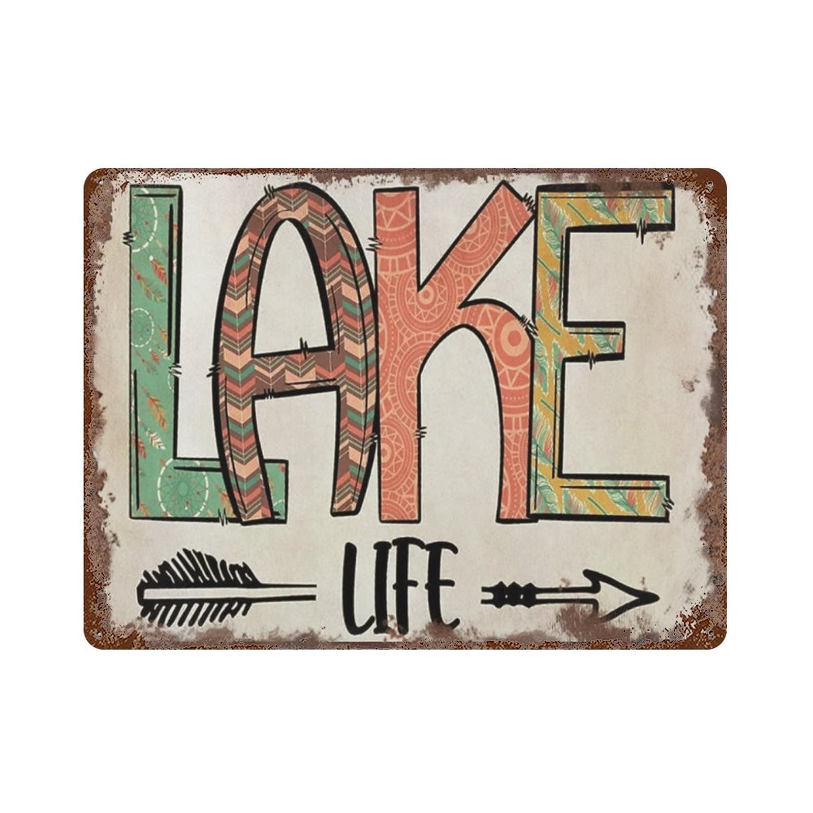 AOOEDM Lake Life Poster Tin Metal Sign Wall Decor Funny Inspirational Quote Wall Art Sign Vintage Tin Signs For Home Coffee Bar Man Cave Sign Pub Poster