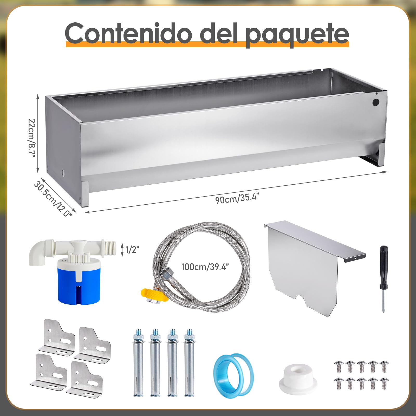 50 litros Bebedero con Válvula Flotante 1/2 Pulgada, Bebedero Automático con Kit de Conexión, Bebedero Flotante con Soportes, Bebedero para Caballos, Cabras, Ganado, Ovejas, Perros