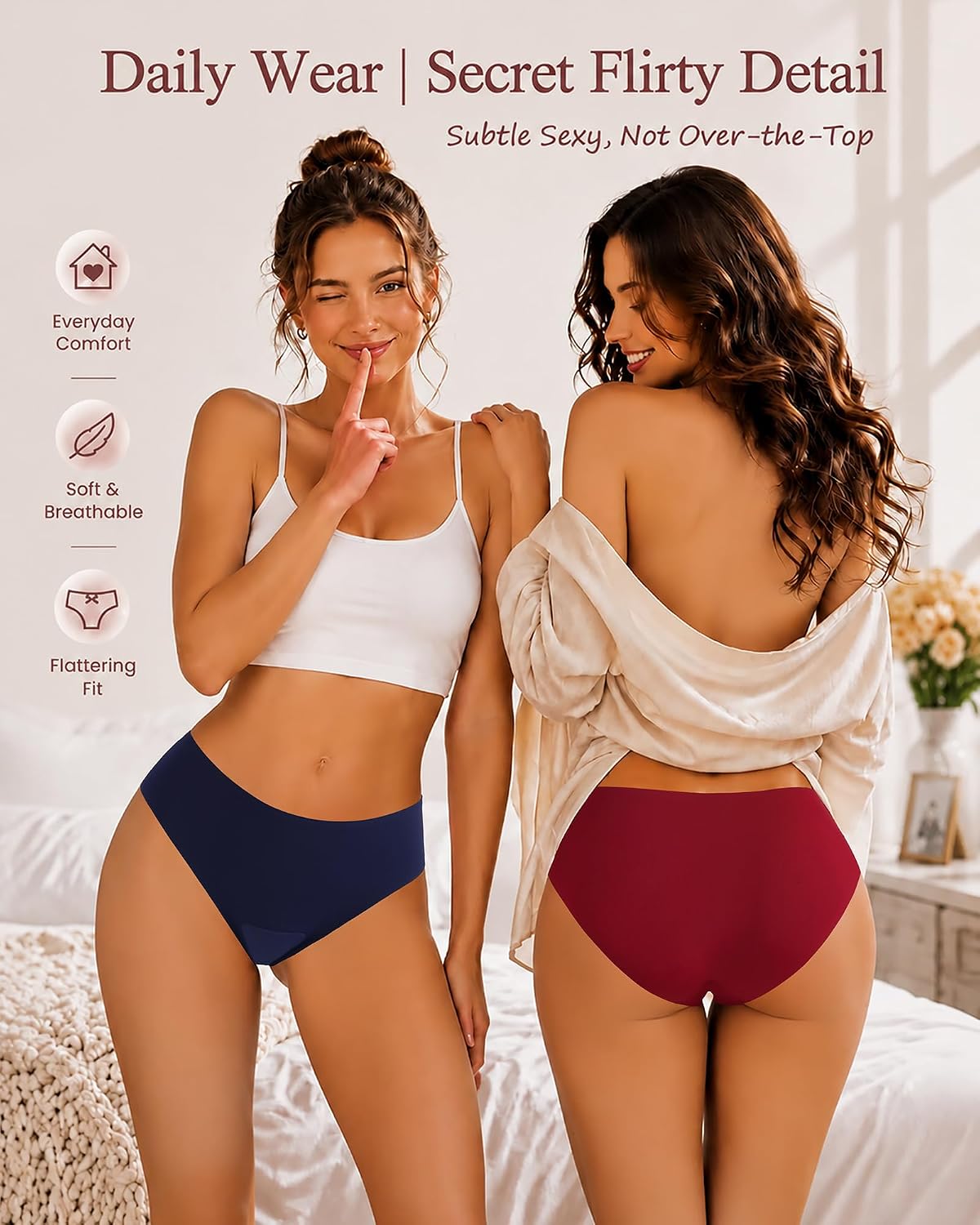 Seamless Bikini Underwear for Women No Show Cheeky Panties Panty Liners Soft Breathable Workout Panties 5 Pack