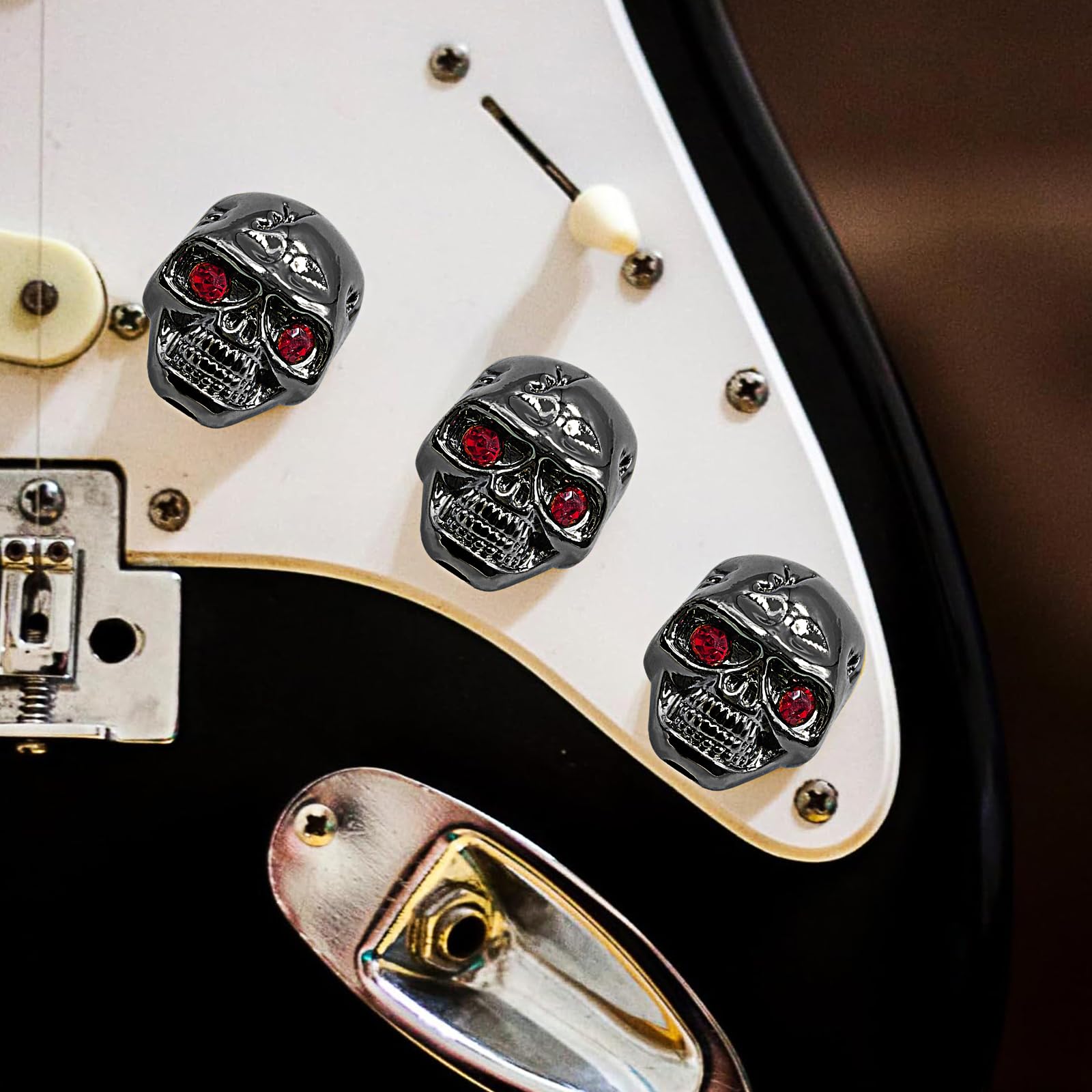 Musiin 4 Packs Electric Guitar Bass Skull Volume Knob Cap Metal Personalized Replacement Parts, Black - Image 4