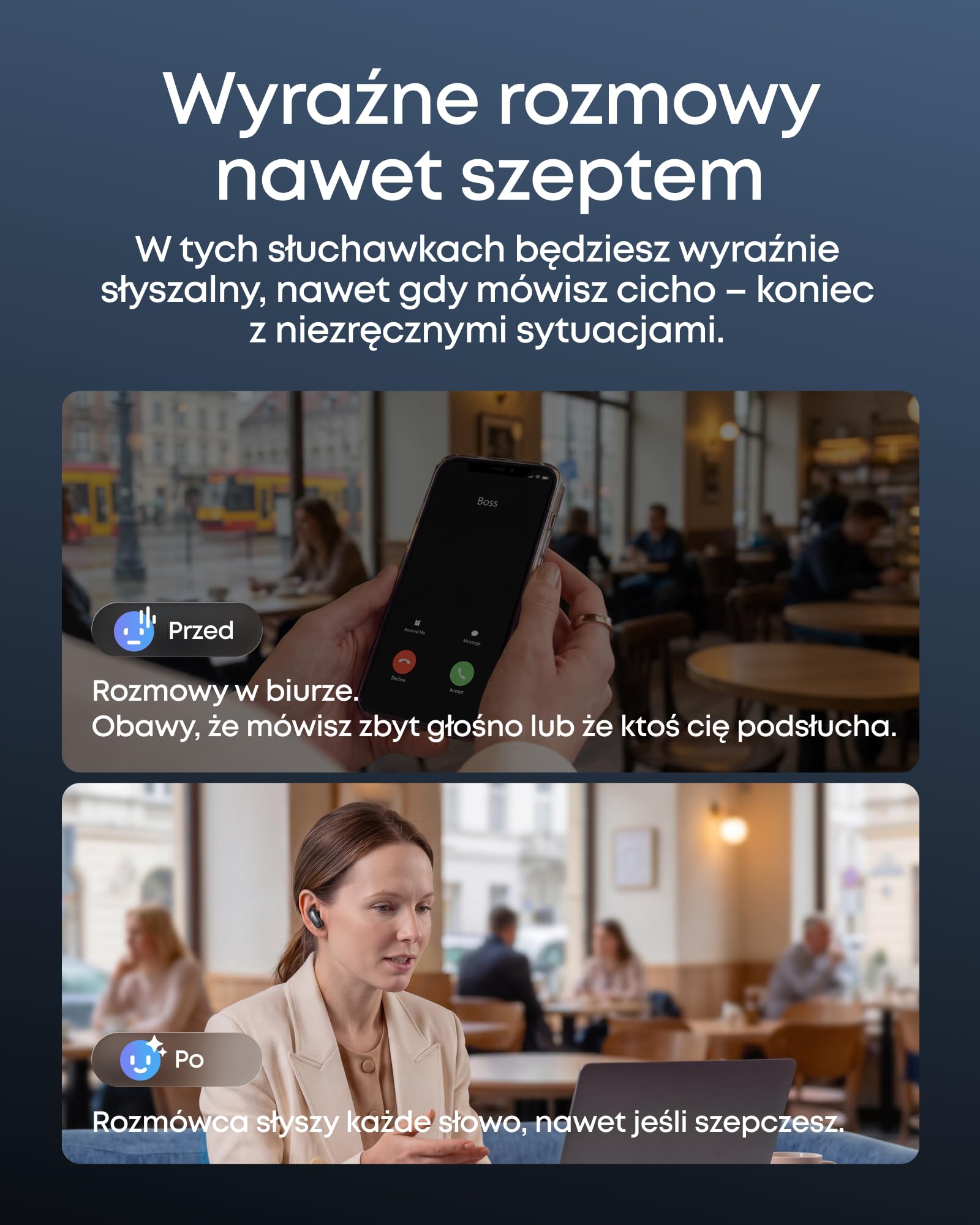 Słuchawki soundcore Liberty 5 Pro Anker, chip Anker Thus™ AI, wyraźne rozmowy nawet szeptem, redukcja szumów, czas odtwarzania 6,5 godz./28 godz., 5 min. = 4 odtwarzania, ładowanie bezprzewodowe