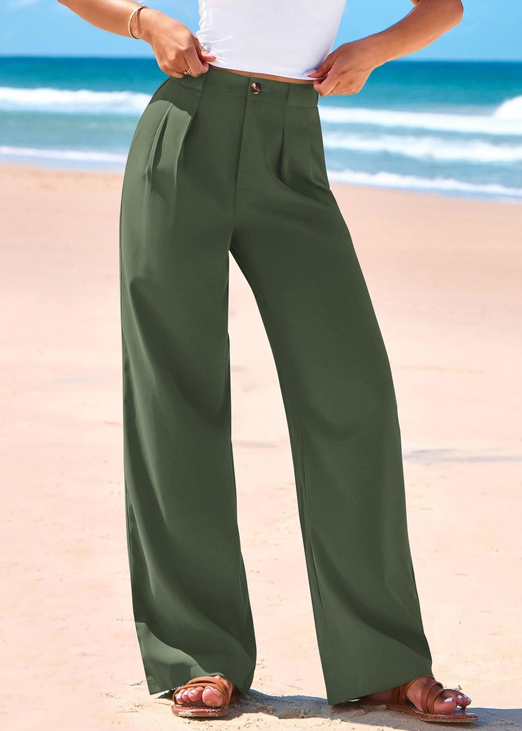 KIRUNDO Wide Leg Dress Pants for Women High Waisted Office Work Trousers Business Casual Slacks Button Flowy Palazzo Pant