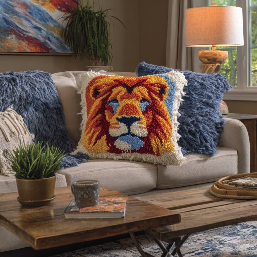 AxiangziK Pre-Printed Latch Hook Pillow Kit,Lion
