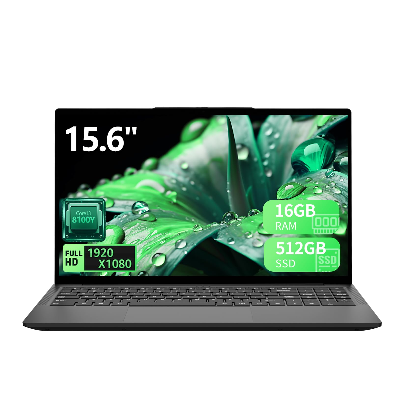 15,6 Pulgadas Ordenador Portátil, 16GB RAM 512GB SSD Pc Portatil, Procesador Core hasta 3,4 GHz,Laptop IPS FHD 1920×1080, WiFi5, Type-C, USB 3.0, Mini HDMI, Estudiantes y Oficina