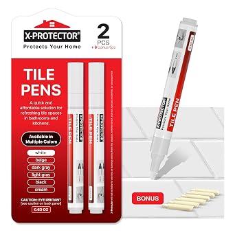 X-Protector Water Based Grout Marker - 2 PCS with 8 Tips, White | Premium Grout Renew Pens - Make Your Grouts Perfect Again!