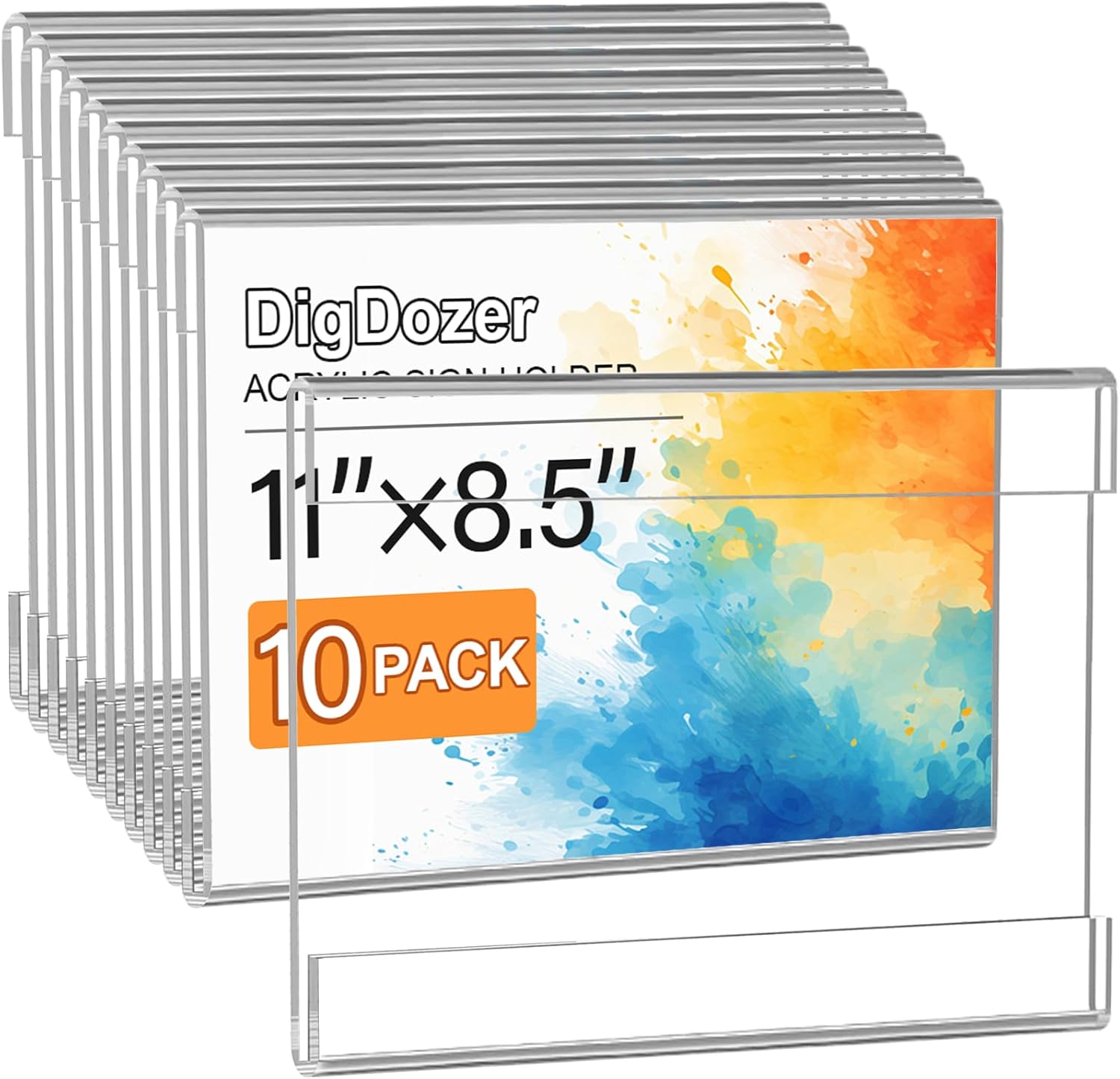 10 Pcs Acrylic Sign Holder 8.5 x 11, Vertical Wall Mount Sign Holders with Adhesive, Clear Plastic Frames Paper Display Sign Holders for Office, Home, Store, Restaurant - No Drilling