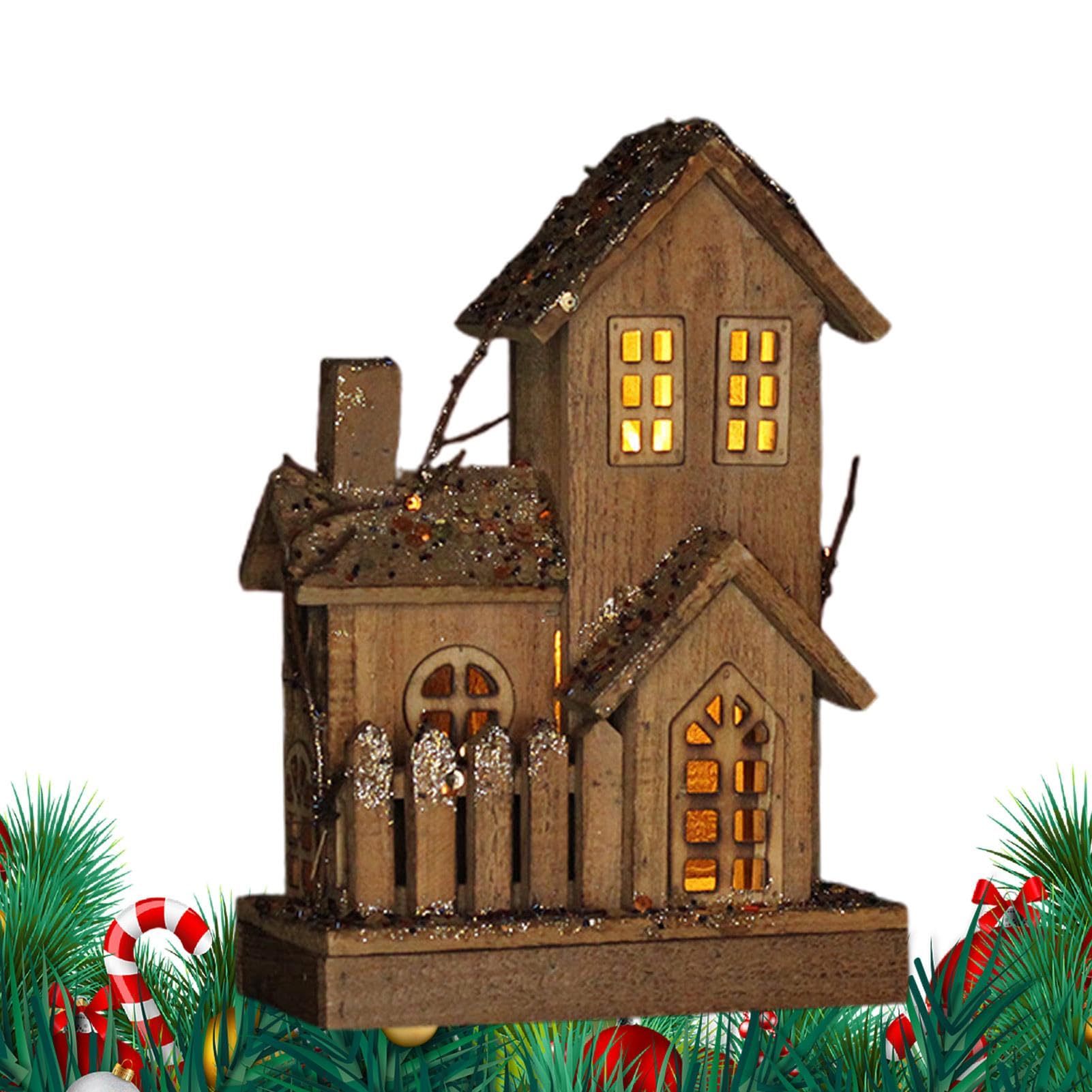 Statuetta della casa del villaggio di Natale, decorazione della casa di | Natale in legno - Statua della casa della figura illuminata in miniatura di Natale | fotografici ornamentali per la