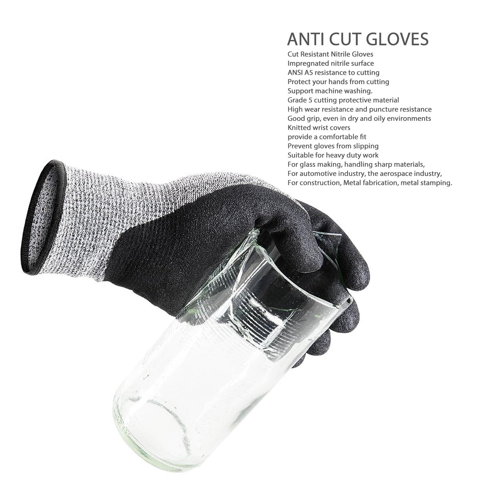 ZIZEV Cut Resistant Work Gloves, Comfortable Safe Easy To Clean Anti Cut Gloves Puncture Proof Level 5 Protection for Wood Carving (XL)