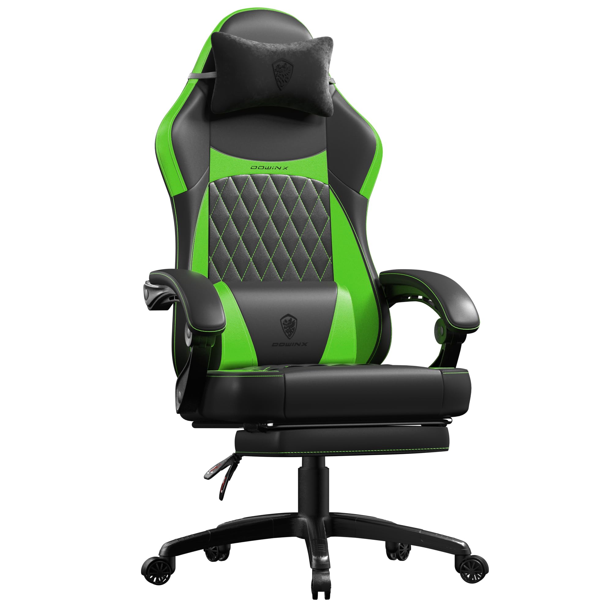 Dowinx Silla de gaming Racing Gamer, silla ergonómica para gaming, con soporte lumbar, silla de gaming, piel sintética, 150 kg, color verde