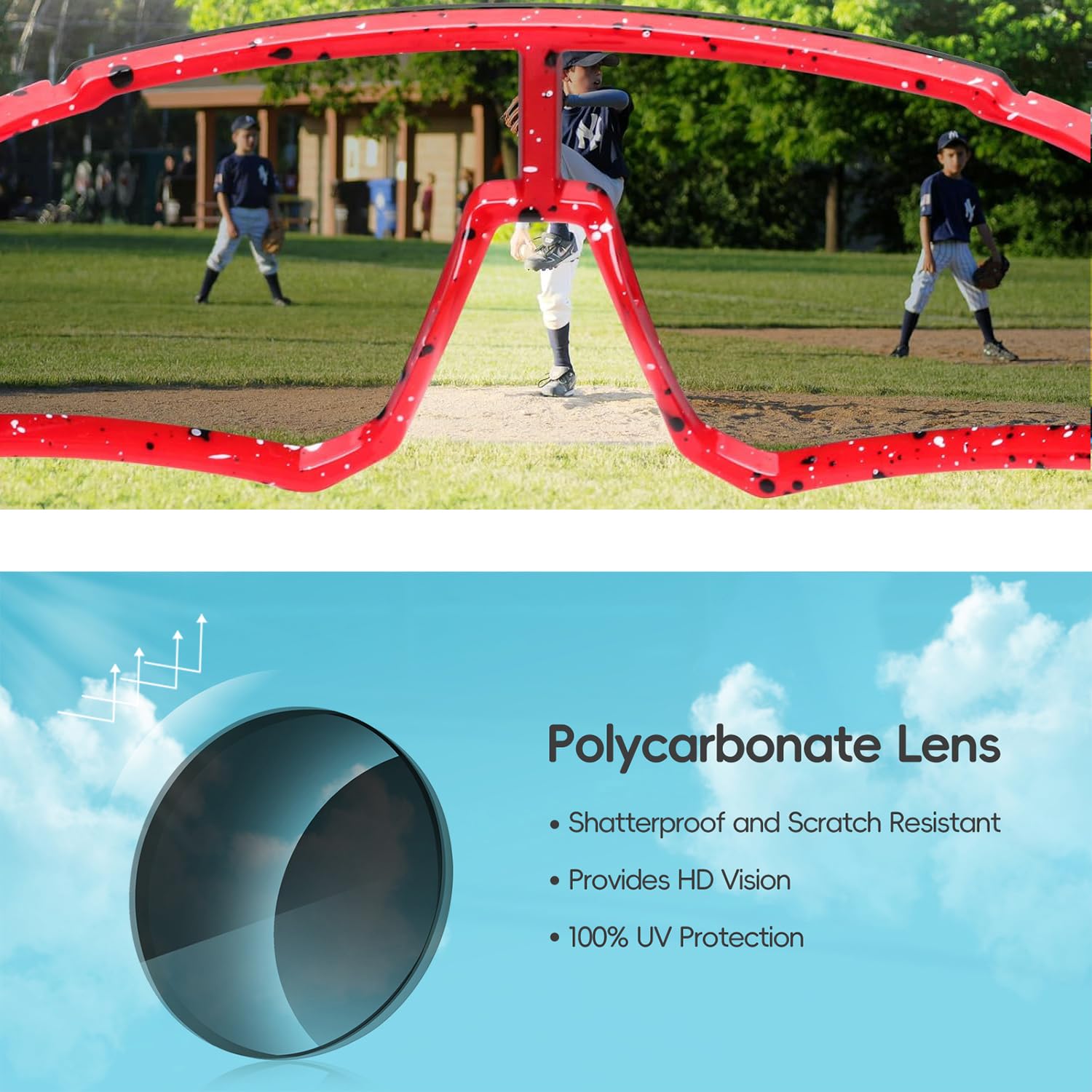 Occhiali da sole da baseball per ragazzi e ragazze, occhiali da sole sportivi UV400 da baseball, occhiali da ciclismo