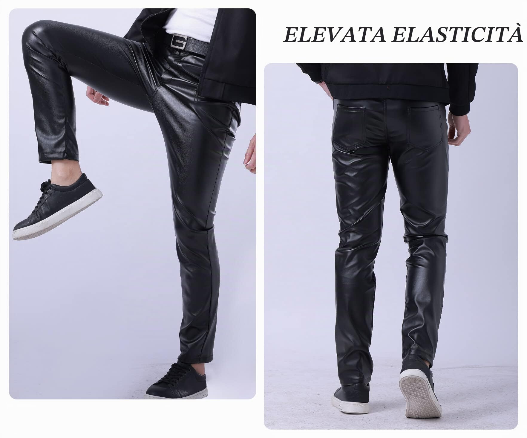 FEOYA Herren Slim Fit Lederhose Stretch Elastisch Faux PU Bleistifthose Wetlook Straight Leg Hose für Motorrad Biker Dance Bar Nachtclub Bühnenshow Cosplay Mittlere Taille Sommer Frühling Größe 32-40
