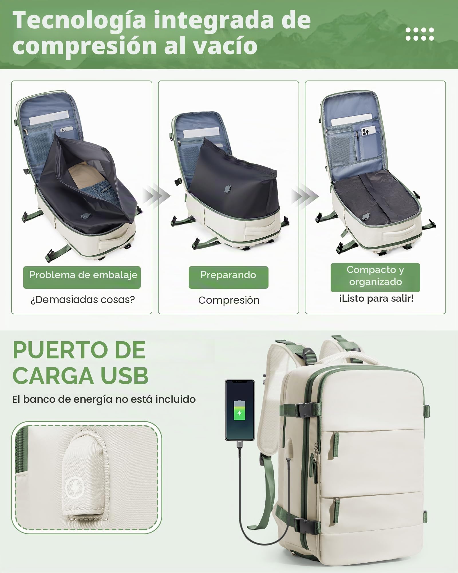 SZLX Mochila al Vacio con Bomba Equipaje de Mano 40x30x20 Ryanair Vueling Wizzair Easyjet Mochila Viaje Cabina Avion 40x20x25 Ryanair Mujer Mochila de transporte Impermeable para Computadora Portátil