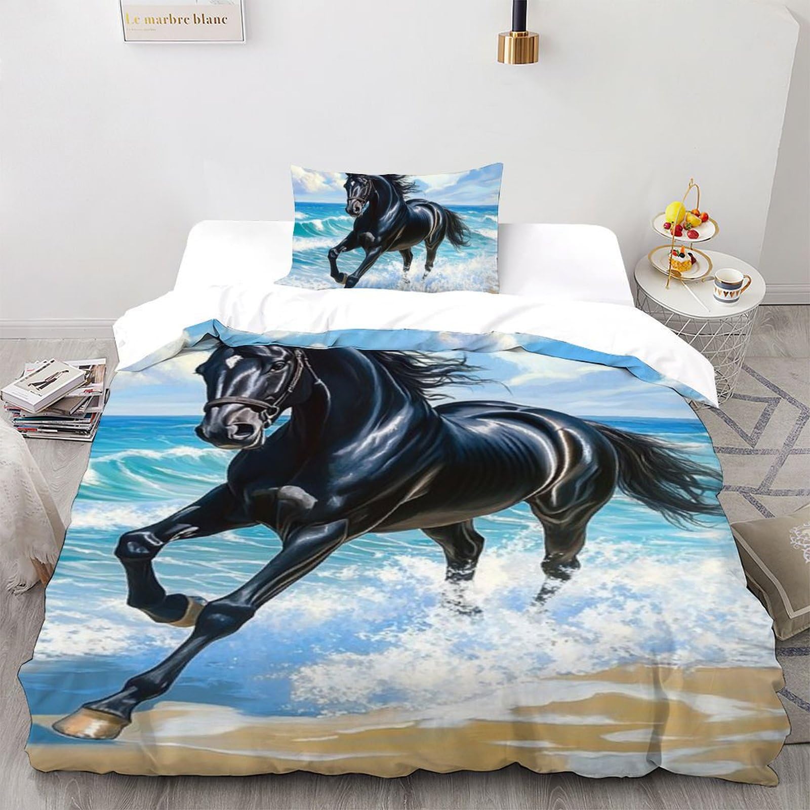 Housse de couette cheval fermeture éclair avec linge de lit anti-plis