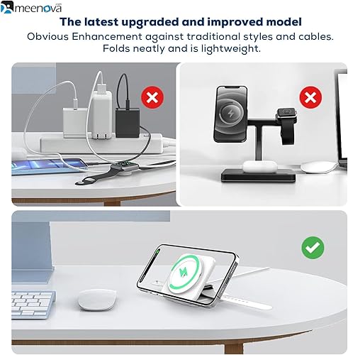Miniatura 6 de Cargador inalámbrico plegable 3 en 1 compatible con MagSafe, Apple iPhone 15 14 13 12, reloj, AirPods, ligero portátil, fuerte atracción magnética