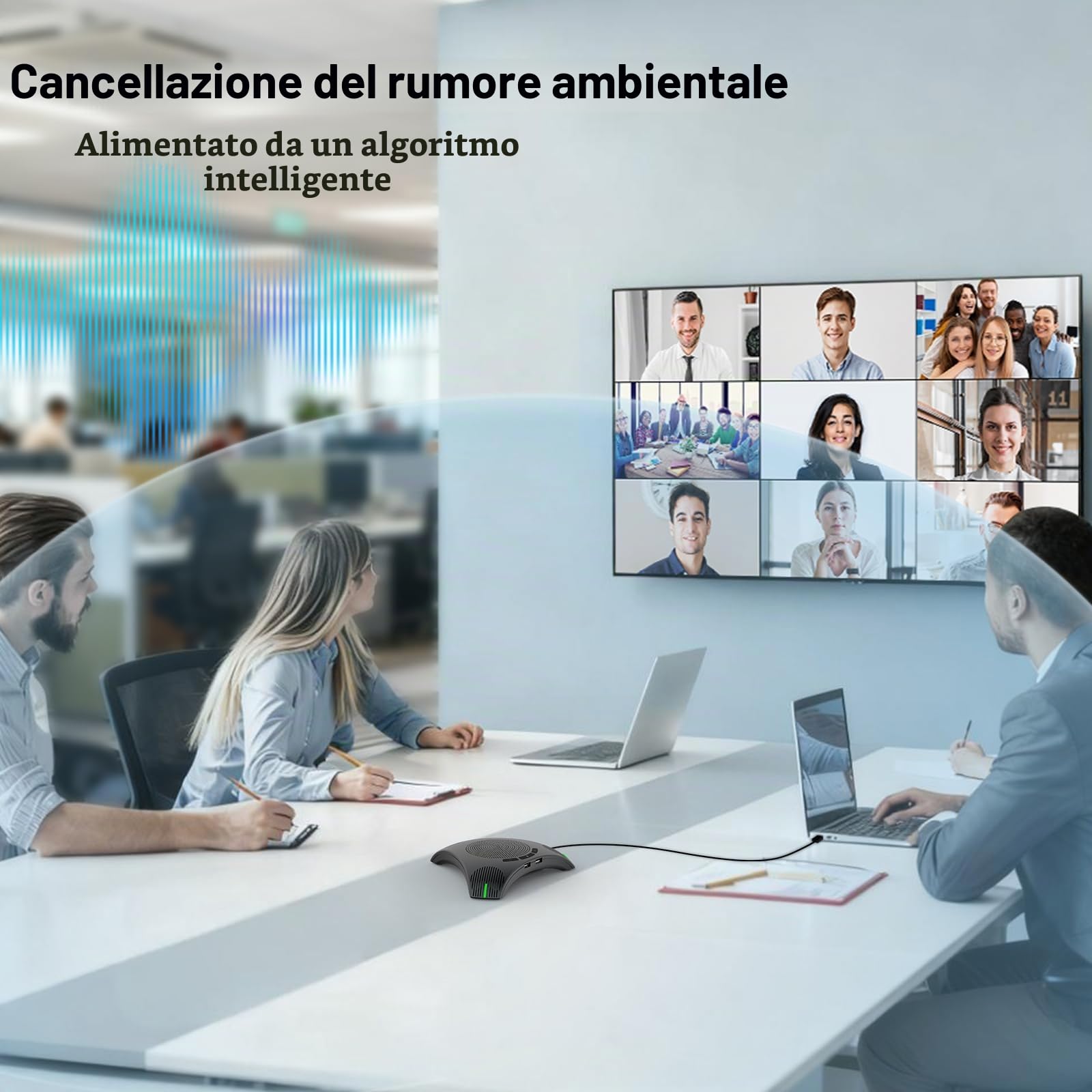 Altoparlante e microfono per conferenze, vivavoce USB con pickup vocale omnidirezionale a 360°, suono Hi-Fi, riduzione dell'eco e del rumore per affari, home office, riunioni online, VoIP/Skype/Team