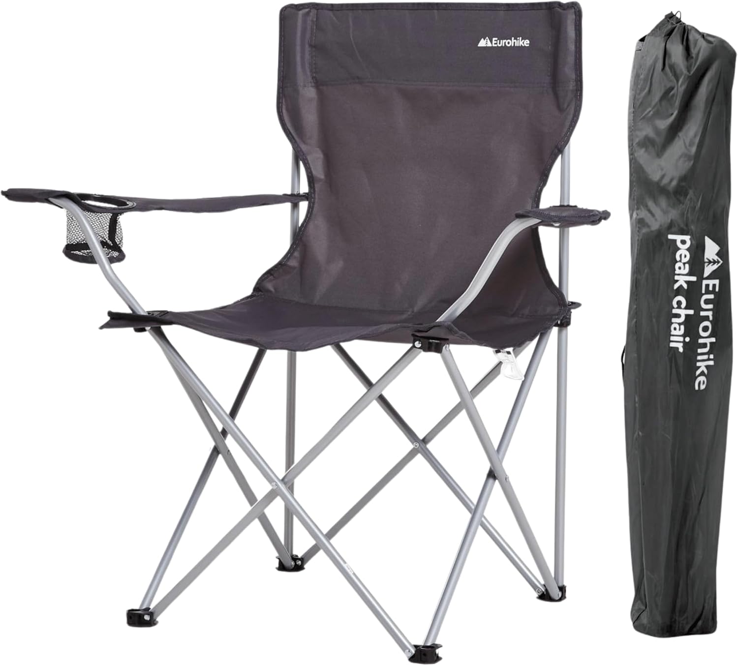 Eurohike Peak Folding Chair with Drinks Holder & Arm Rests for Adults & Kids, Lightweight, Portable, Compact, Ideal for Camping, Festivals, Picnics, Beach & Outdoor Events (Grey)