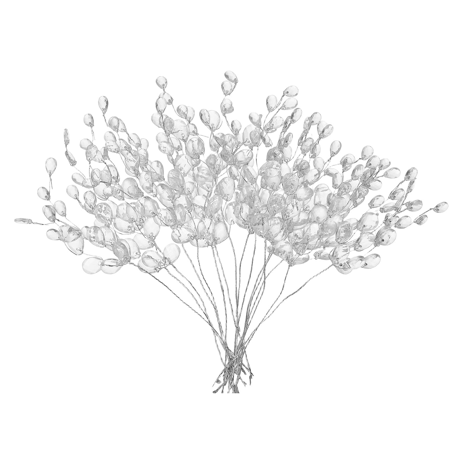 sourcing map 16 Pcs Acrylic Bead Drop Stems, Crystal Floral Picks Artificial Crystal Bouquets Flowers for Wedding Party Home Decoration DIY Crafts Celebrations (White)
