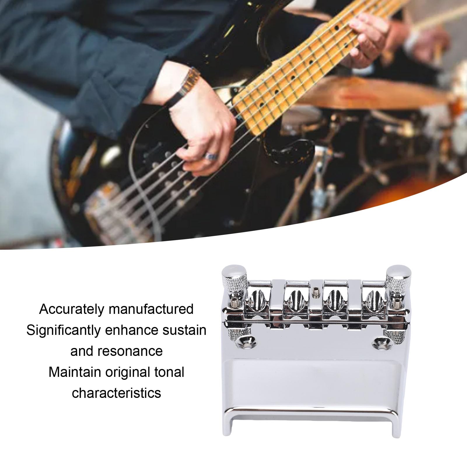 Fockety Bassbrücke für Rickenbacker, 4 Saiten, 18 Mm, Verstellbare Sättel aus Verchromter Zinklegierung, Bassgitarrenbrücke, Sattelbrücke für Bassgitarrenteile