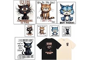 8 Sheets Funny Cat Iron on Transfer Patches for T-Shirts, Clothing& Bags