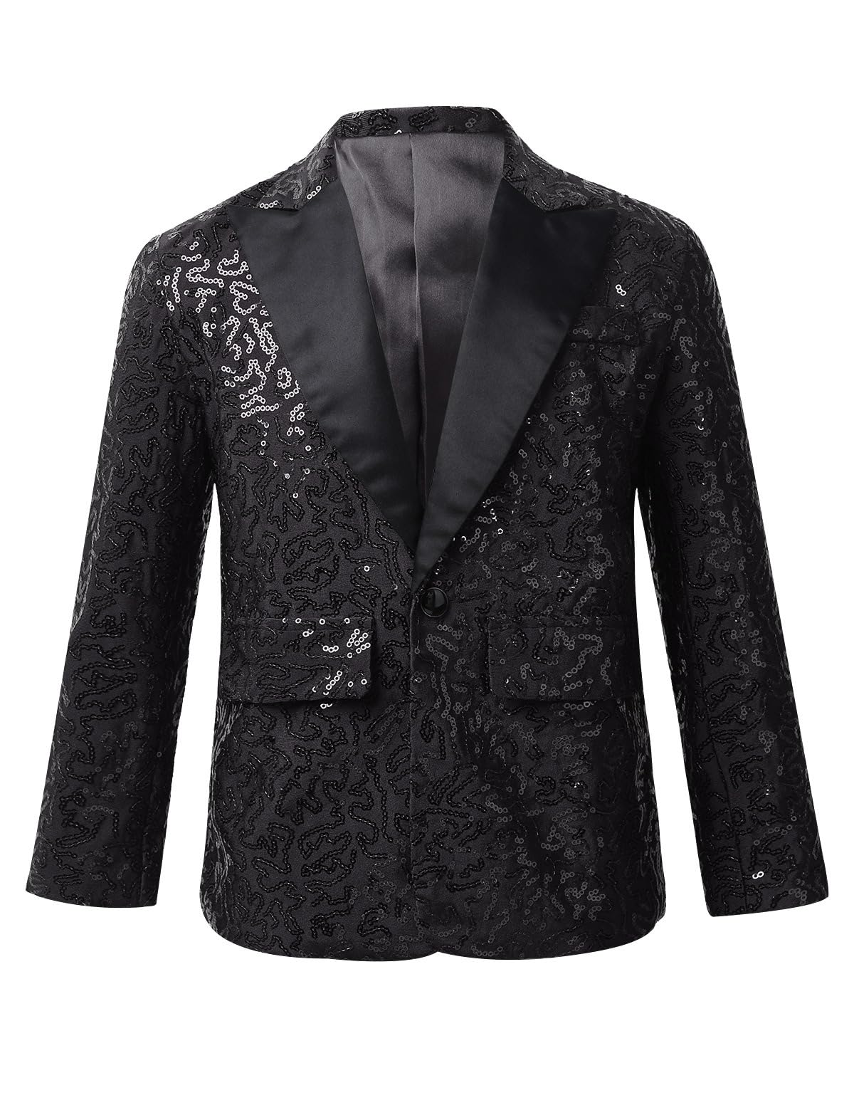 TTAO Chaqueta de traje de lentejuelas para niños y jóvenes, cuello en V, corte ajustado, chaqueta para esmoquin, para fiestas y bodas