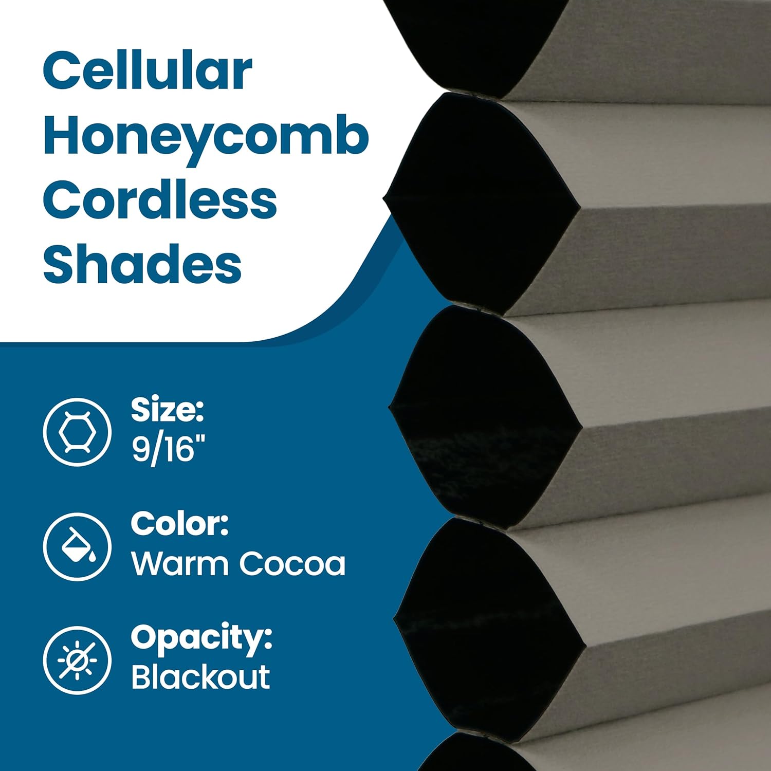 BlindsAvenue Cellular Honeycomb Cordless Shade, 9/16" Single Cell, Blackout, Warm Cocoa, Size: 26" W x 72" H